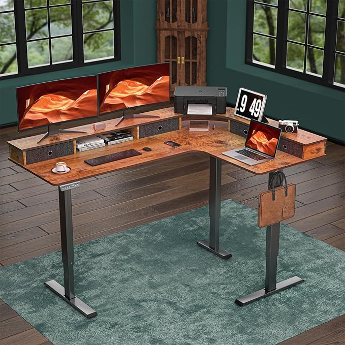 L-Shaped Electric Height Adjustable Desk, 67-inch Reinforced Motor Office Desk - Image 3