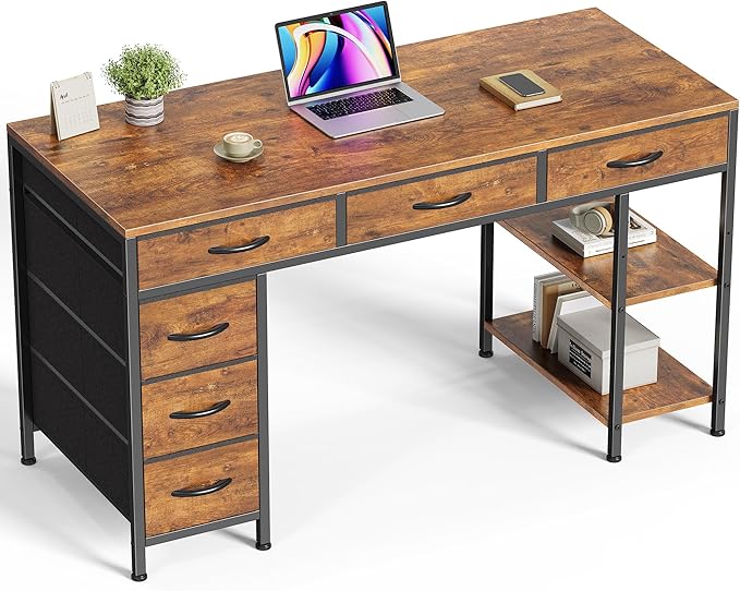 Huuger Computer Desk with 6 Drawers, 47 Inch Office Desk with Shelves, by Huuger