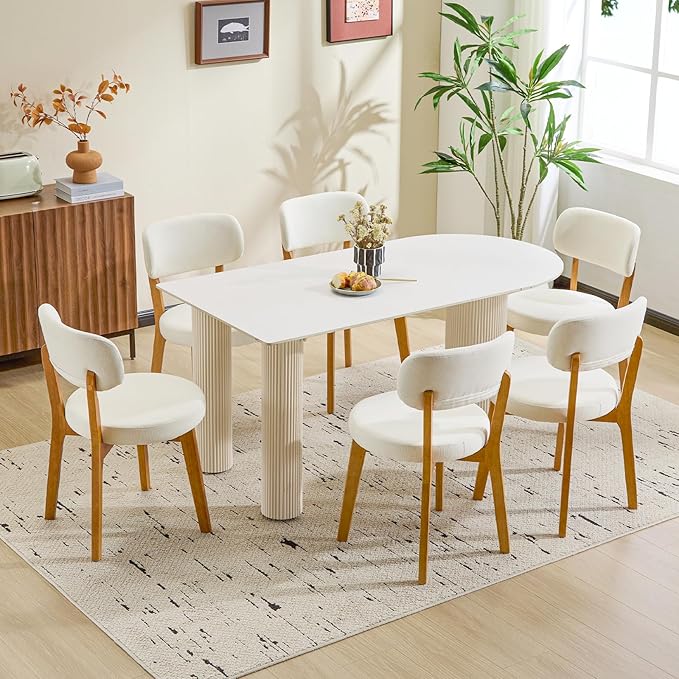 Furniliving Wooden Dining Chairs Set of 2, Mid-Century Modern Linen Upholstered - Image 9