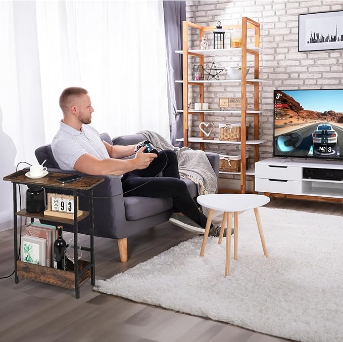 Narrow Side Table with USB-C Charging Station, 3-Tier Slim End Table with - Image 8