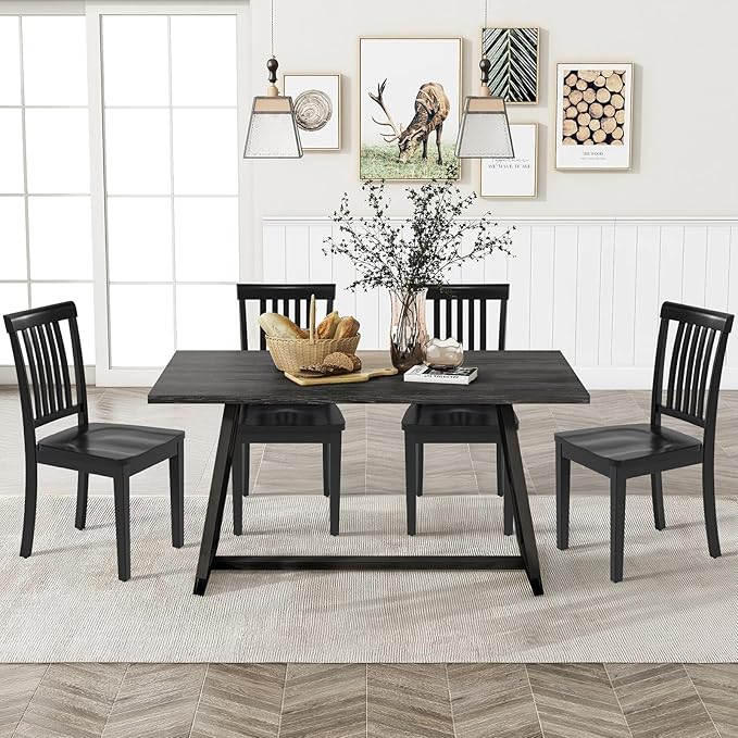COLAMY Wooden Dining Chairs Set of 4, Solid Rubberwood Kitchen & Dining Room by COLAMYINC