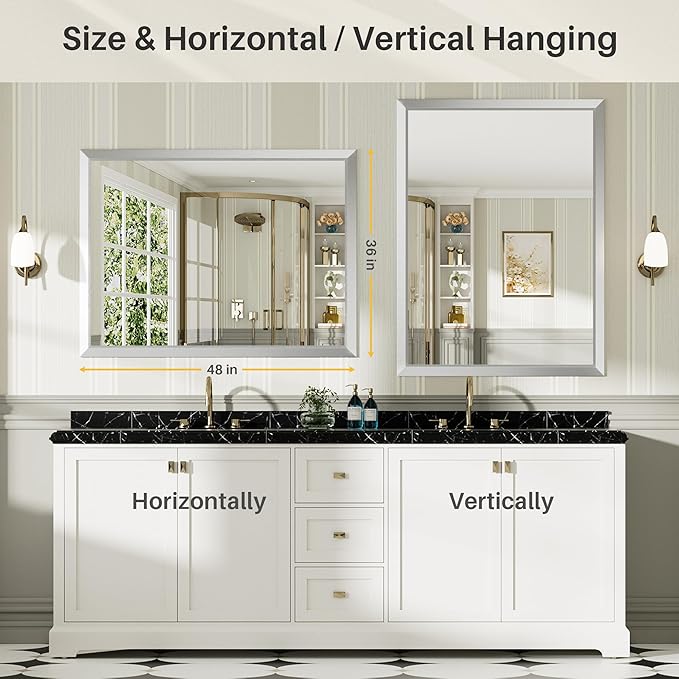 48x36 Inch Silver Bathroom Mirror - Image 6