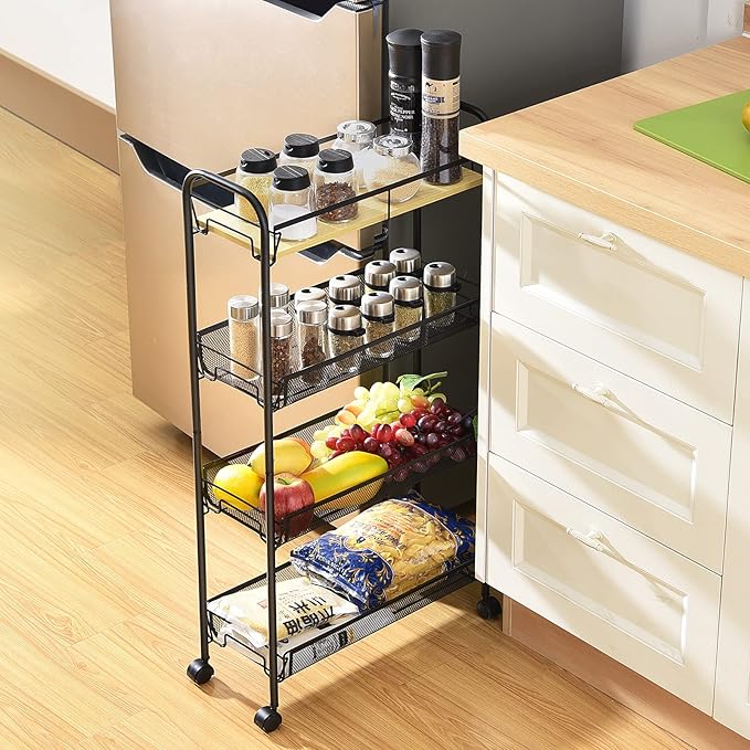 KINGRACK 4-Tier Slim Rolling Cart, Metal Utility Cart, Slide Out Storage Cart - Image 9