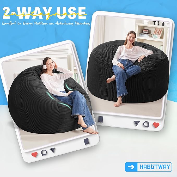 HABUTWAY 4FT Bean Bag Chair, Giant Bean Bag Chairs - Image 3