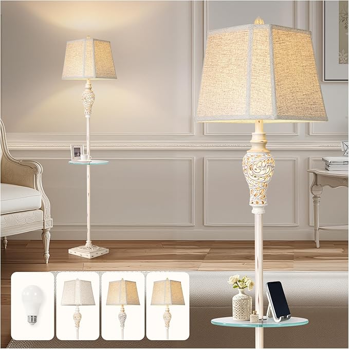 Vintage Floor Lamp with Nightlight and Glass Tray, Farmhouse Standing Lamp with by LuxSightCollection