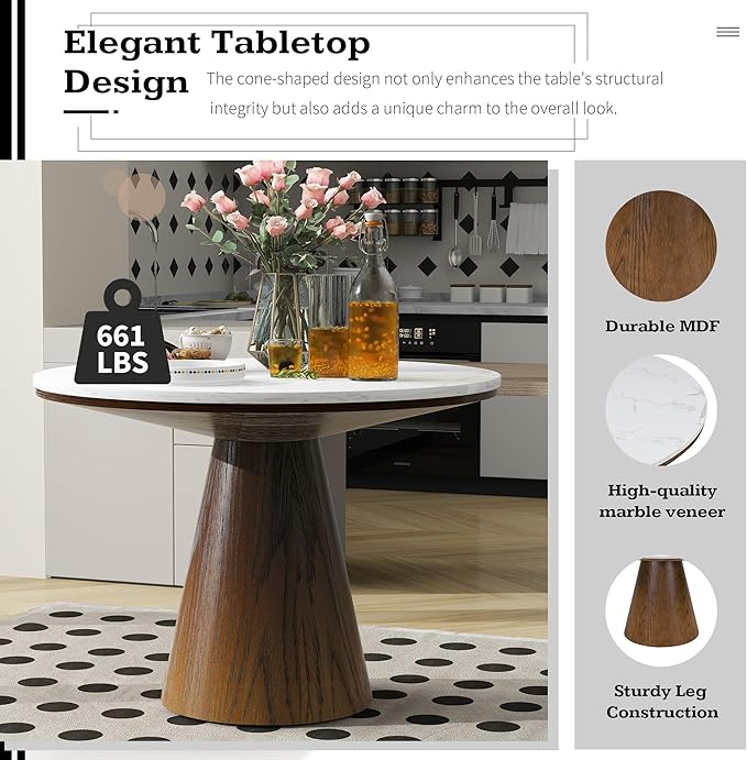 ERYE Contemporary Wooden Round Dining Table, More Decorative Rubber Wood - Image 7