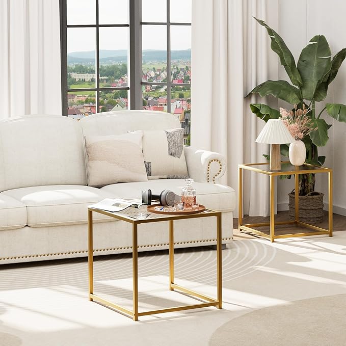 Garden 4 you Coffee Table Set of 2, Modern Patterned Glass Nesting Table - Image 5