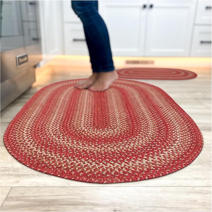 Homespice 20x30” Red Oval Braided Rug. Apple Pie Red Jute Oval Rug. Uses- by Homespice