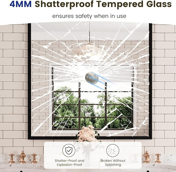 WEER 36X36 Inch Black Bathroom Mirror, Matte Black Framed Mirror, Rectangular - Image 2