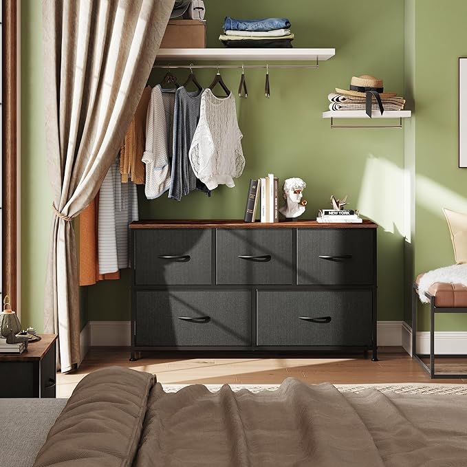 WLIVE Dresser for Bedroom with 5 Drawers, Wide Chest of Drawers, Fabric Dresser - Image 5