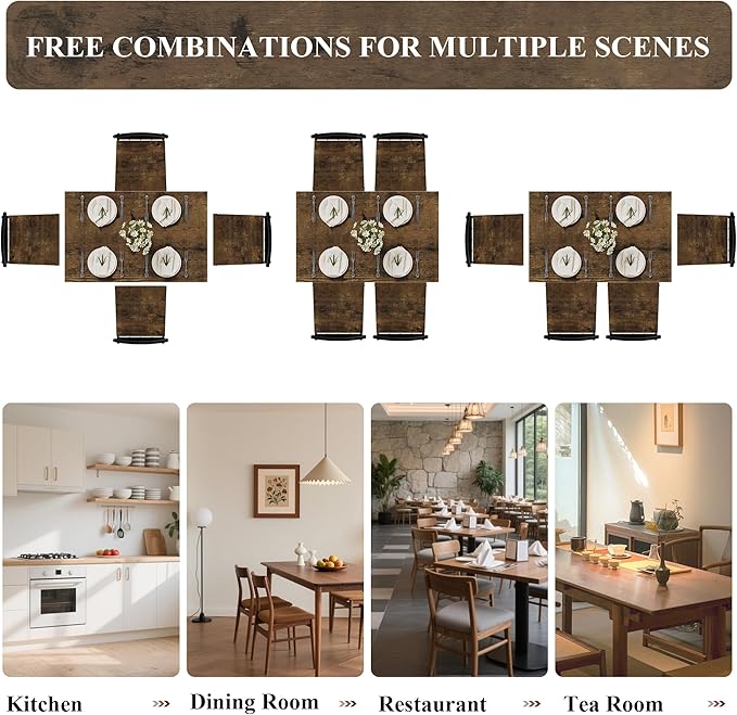 5 Piece Dining Table Set with 1.6" Thick Desktop, Modern Metal&Wood Kitchen - Image 3