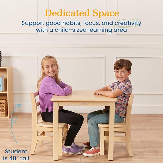 ECR4Kids 24in x 24in Hardwood Table and Chair Set2in Seat Height, Kids Furniture - Image 4