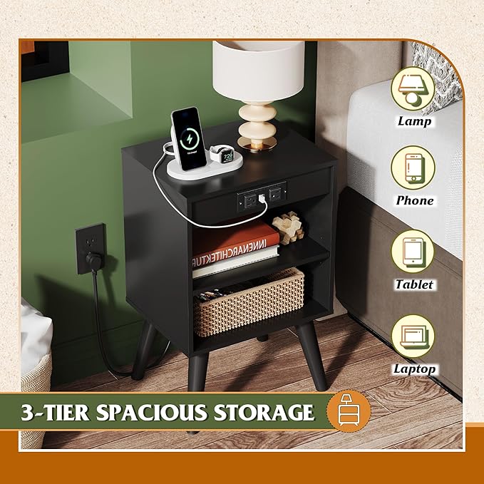 WLIVE Black Nightstand, Night Stand - Image 4
