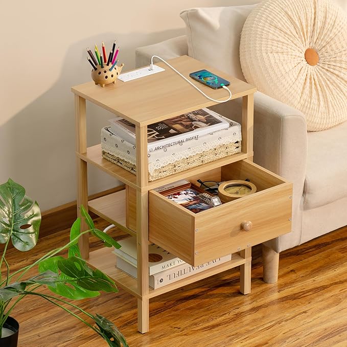 Lerliuo Nightstand with Charging Station and USB Ports, 3-Tier Storage End - Image 8