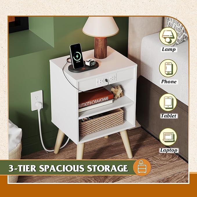 WLIVE White Nightstand, Bedside Tables, Night Stand - Image 4