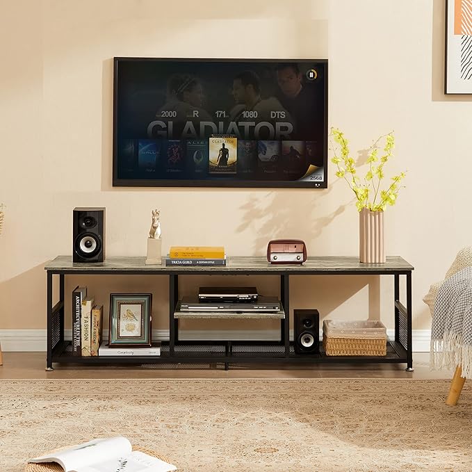 VECELO Industrial TV Stand for Televisions up to 80 Inch, 3 Tiers Media Console - Image 5
