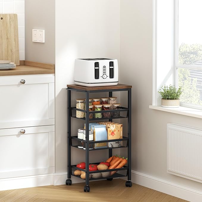 Hoctieon Rolling Storage Cart, 4-Tier Wide Panel Kitchen Storage Cart, Utility - Image 2