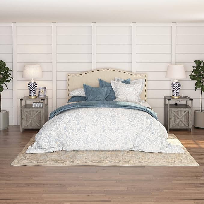 Farmhouse Nightstand with Charging Station, Rustic End Table Bedroom with - Image 6