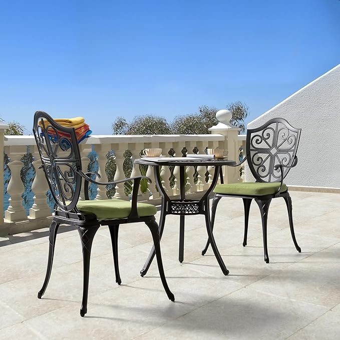 NUU GARDEN 3 Piece Outdoor Bistro Set Cast Aluminum Patio Set Bistro Table Set - Image 8