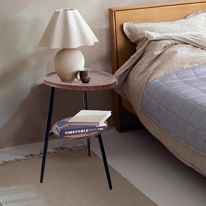 Side Table Small End Table, Oval & Round Wood Sofa Table, 2-Tier Accent Table - Image 4
