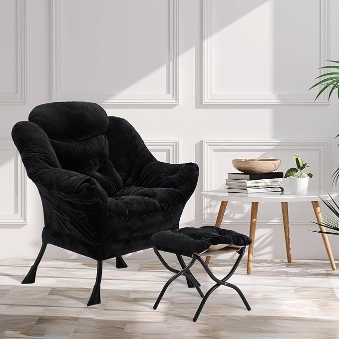 Fabric Lazy Chair with Ottoman, Oversized Upholstered Sofa Chair - Image 2