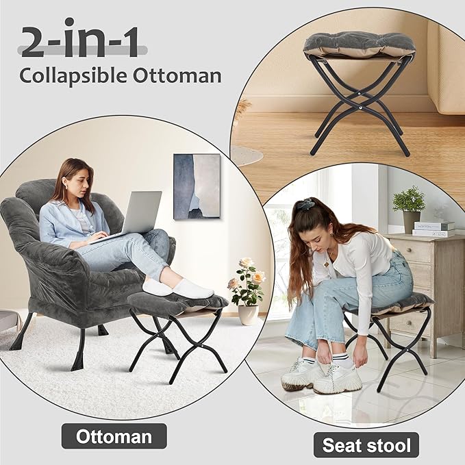Fabric Lazy Chair with Ottoman, Oversized Upholstered Sofa Chair - Image 6