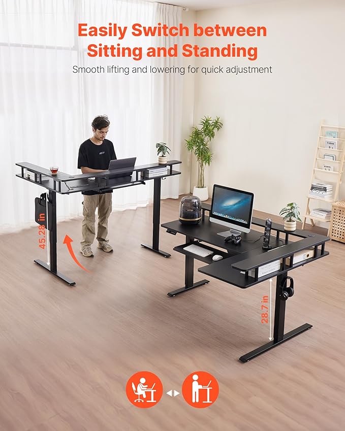VEVOR L Shaped Desk, Electric Adjustable Height Corner Gaming Desk - Image 4