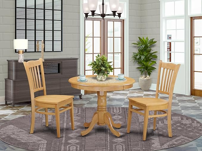East West Furniture ANGR3-OAK-W 3 Piece Kitchen Table & Chairs Set Contains a - Image 2