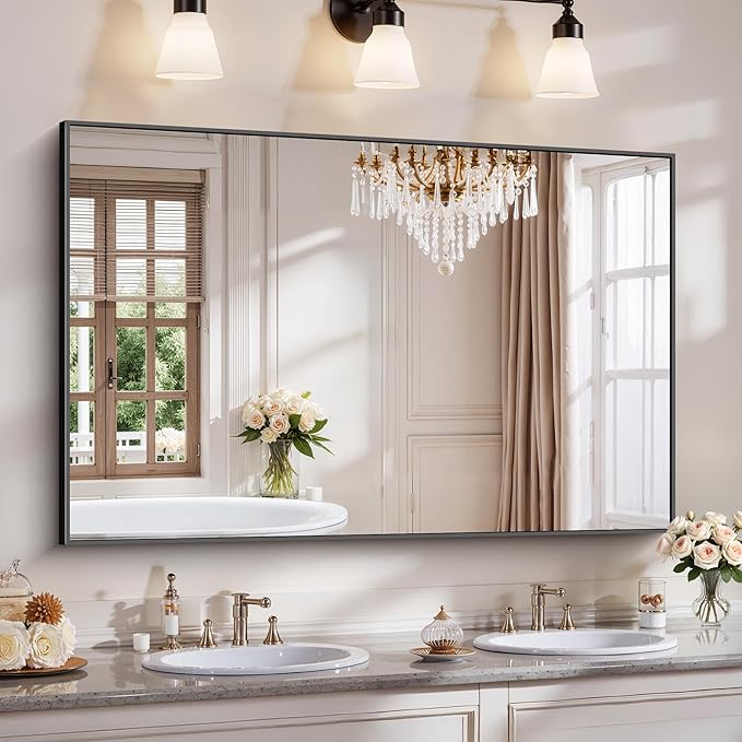 YIROMAN Bathroom Mirror 55"x36", Large Matte Black Bathroom Mirror by Unknown