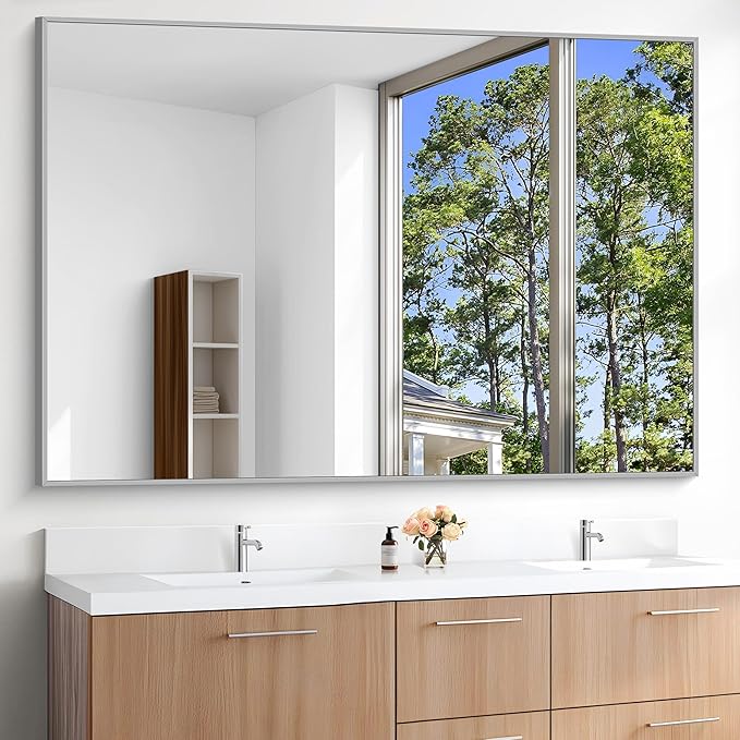 KOCUUY Large Silver Bathroom Mirror, 60x40 inch Rectangular Mirror by KOCUUY