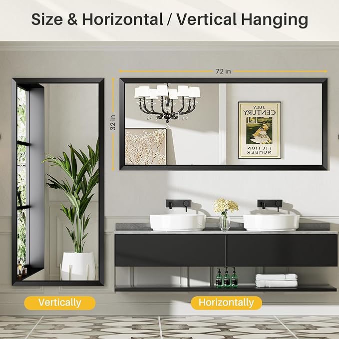 72x32 Inch Black Bathroom Mirror - Image 6