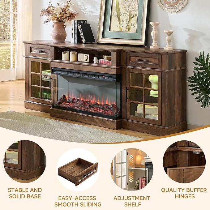 ROCKPOINT 3 Sided Glass 80" Fireplace TV Stand - Image 5