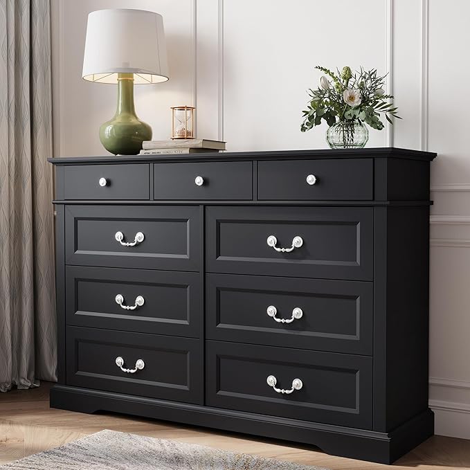 LINSY HOME 9 Drawers Dresser for Bedroom, Modern Farmhouse Large Dresser TV by LINSYHOME