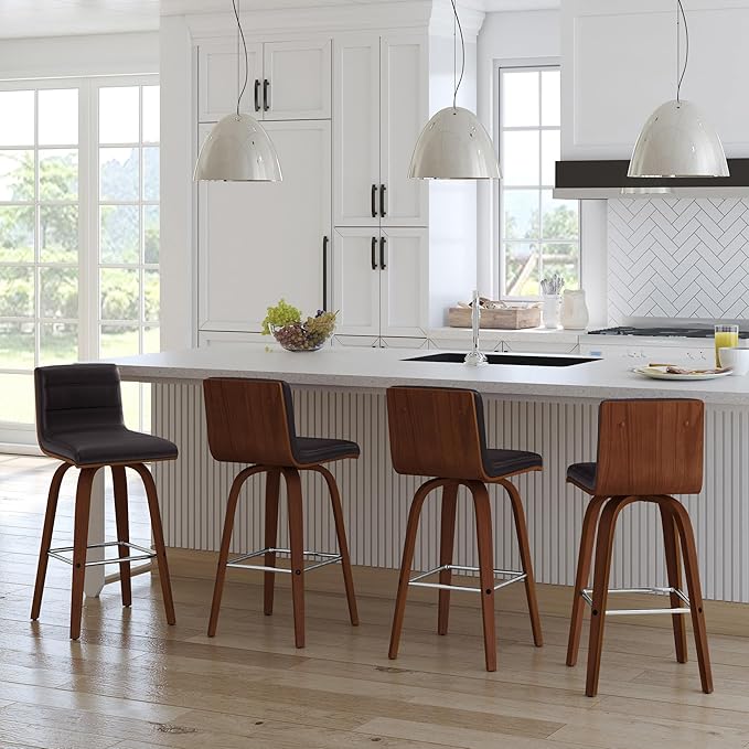 Armen Living Vienna 26" Swivel Counter Stool in Walnut Wood Finish - Image 2