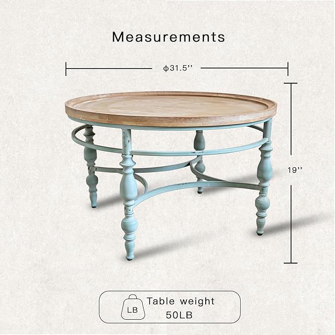 Rustic Farmhouse Round Coffee Table, French Country Vintage Center Table - Image 2