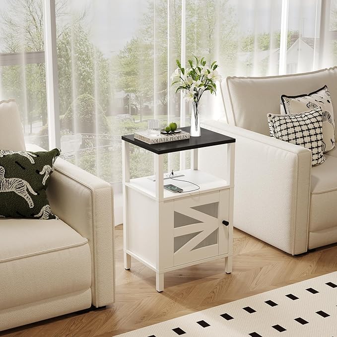 Farmhouse Nightstand with Charging Station, End Table with Storage, Side Table - Image 4