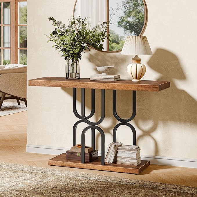 Huuger 47.2 Inch Entryway Table, Industrial Console Sofa Table, Narrow Accent - Image 3
