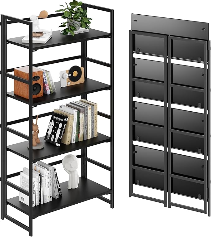BHG Vintage Multifunctional Folding Bookshelf, No-Assembly Plant Stand Storage by BHG