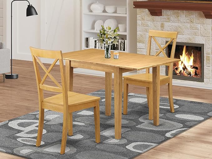 East West Furniture NDBO3-OAK-W 3 Piece Dining Room Table Set Contains a - Image 2