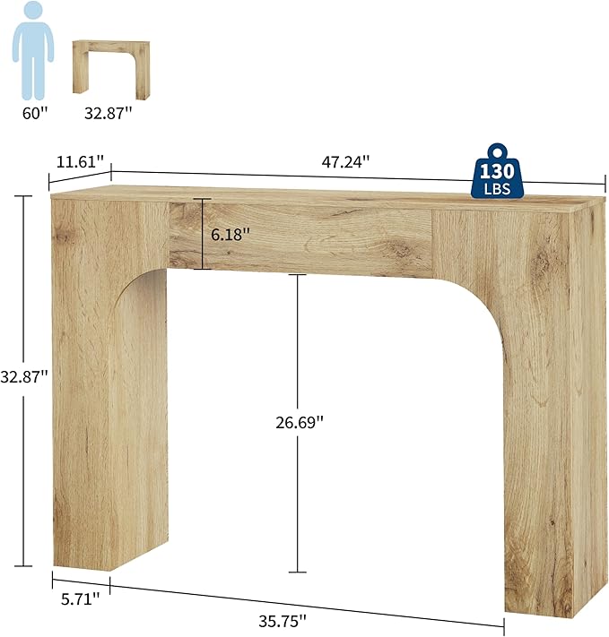 43 Inch Farmhouse Long Console Table, Wooden Sofa Table - Image 3