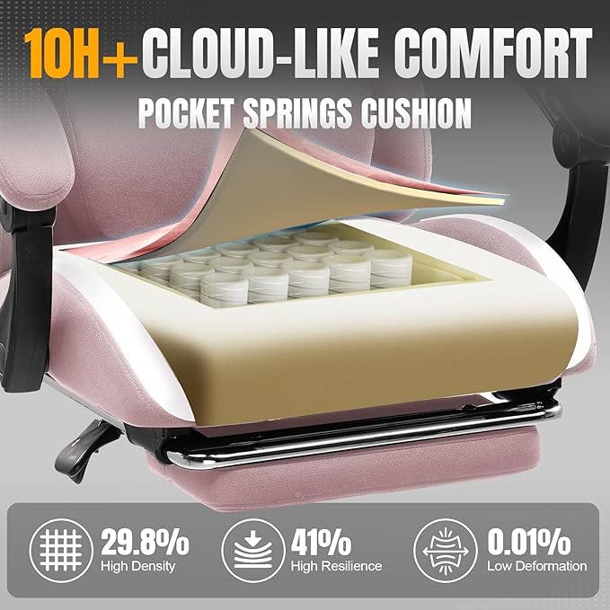 GTRACING Gaming Chair with Foot Rest & Pocket Spring Cushion, Breathable Fabric - Image 4