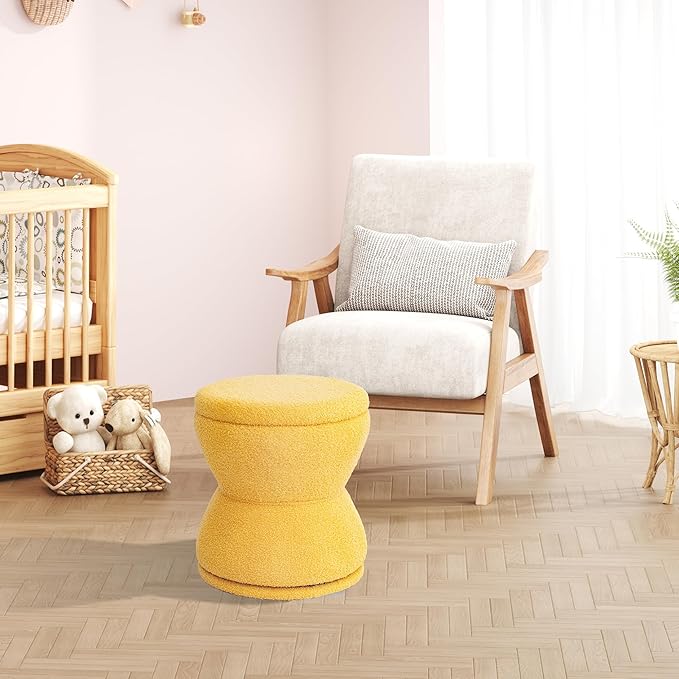Ottoman with Storage, 360° Swivel Boucle Ottoman Vanity Stool, Upholstered - Image 7