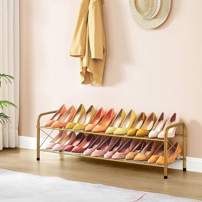 Hoctieon 2 Tier Shoe Rack for Closet, Durable Mesh Style Shoe Rack, Entryway - Image 2