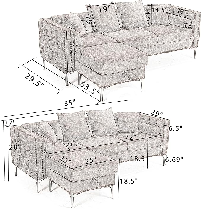 Ball & Cast 85" L Shaped Sectional Sofa - Image 2