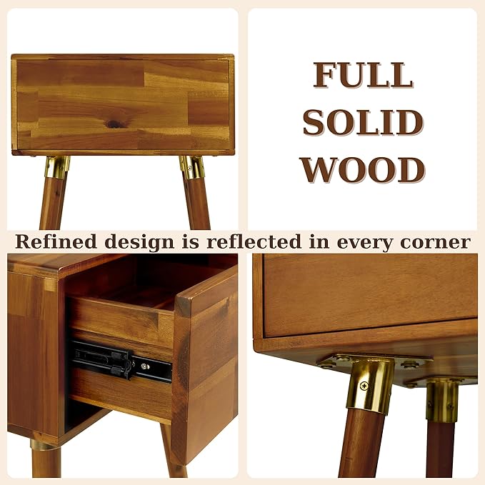 Bme Alden Solid Wood Nightstand/Side Table/End Table, Fully Assembled, - Image 5