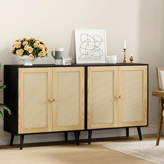 Set of 2 Rattan Sideboard Buffet Cabinets, Accent Cabinets - Image 7