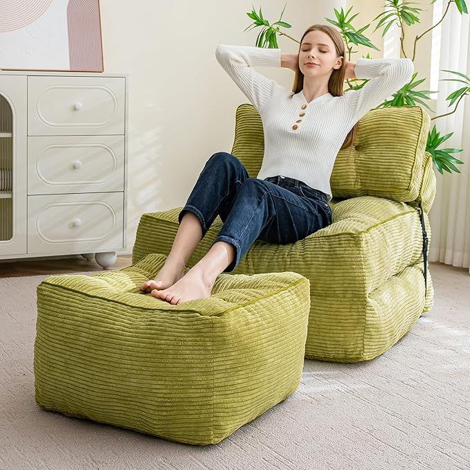 HIGOGOGO Square Stuffed Pouf Ottoman, Corduroy Poufs - Image 6
