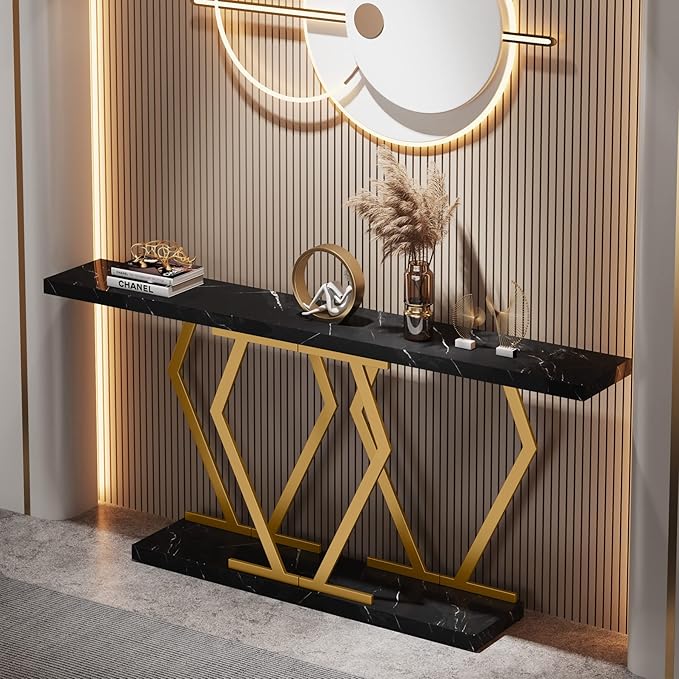 Tribesigns 70.9 Inch Extra Long Sofa Table，Black and Gold Console Table - Image 5