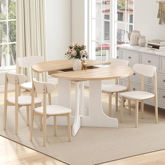 43"-59" Expandable Round Dining Table, Extendable Dining Room Table - Image 7