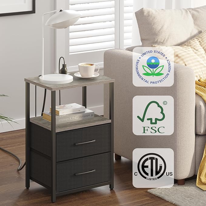TUTOTAK End Table with Charging Station, Side Table with 2 USB Ports and Outlets - Image 5